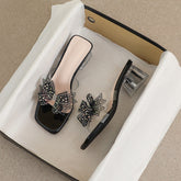 Tacones de cristal de alta calidad con temperamento estilo francés de verano para mujer